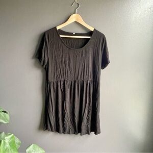 Women Black Short Sleeve Peplum Maternity Blouse Crew Neck Size Large